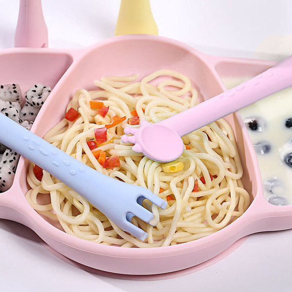 2 In 1 Safety Tableware Feeding Spoon Fork Giraffe Silicone Baby Spoon Cartoon