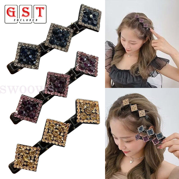 Sparkling Crystal Stone Braided Hair Clips, Satin Rhinestone Fabric Hair Bands