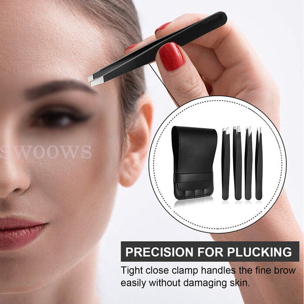 Professional Eyebrow Tweezers Set Plucker Puller Slanted Pointed Tip Manicure