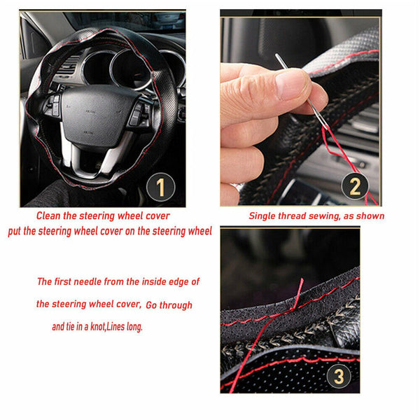 Leather DIY Car Steering Wheel Cover Breathable Anti-slip Universal 38cm AUS