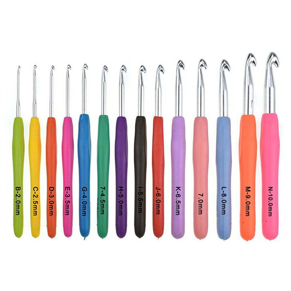 14PCS Knitting Needles Set Sewing Tools Crochet Hook Soft Grip Handles Mix Size