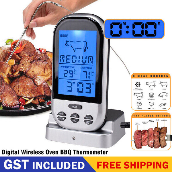 Food Meat Oven BBQ Thermometer Digital Wireless Remote Probe Cooking Set Grill