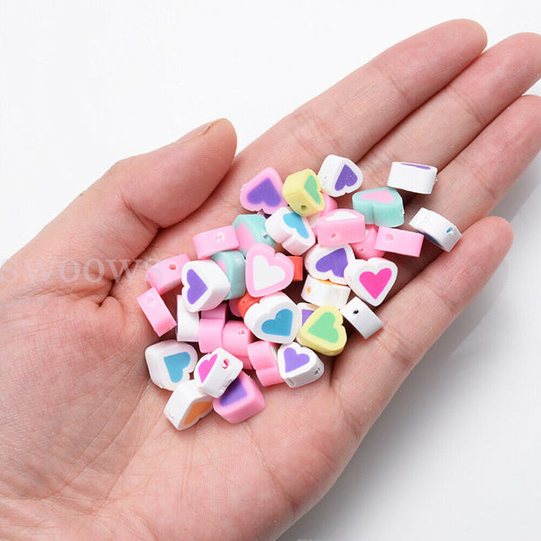 Heart Beads Pony Bead Polymer Clay 10mm Fun Mix DIY Jewellery Spacer 100pcs