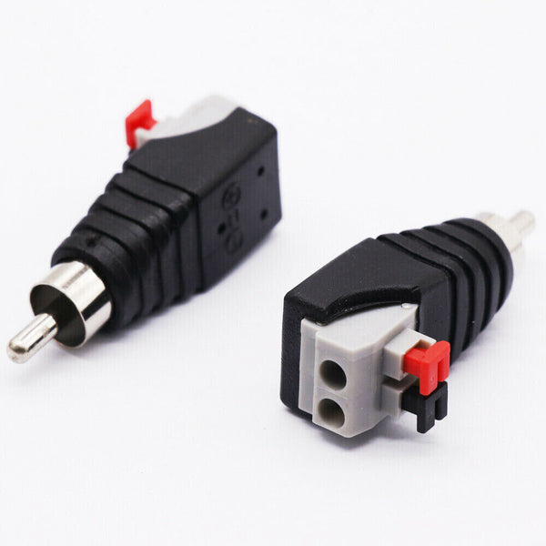 NEW Speaker Wire A/V Cable to Audio Male RCA Connector Adapter Jack Press Plug