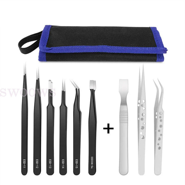 9 Pcs Tweezers Set Stainless Steel -Static Precision Tweezers for Electronic MS3