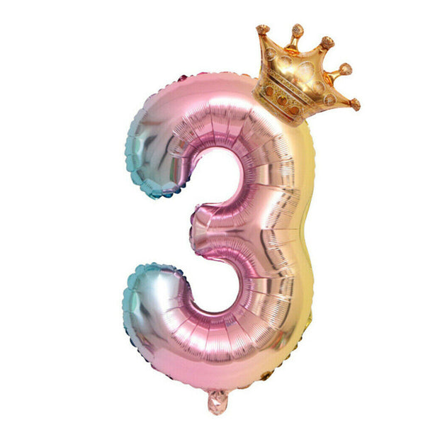 Crown Number Foil Balloons Number Ballon Happy Birthday Party Decoration 32 Inch