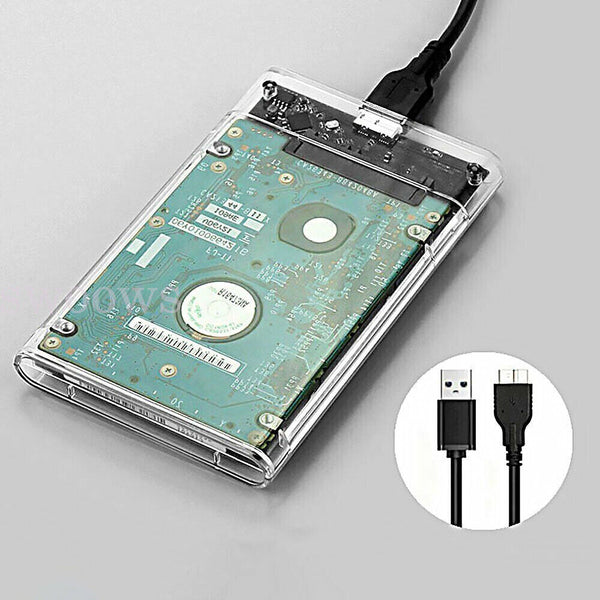 Hard Drive Enclosure USB 3.0 To SATA 2.5" External HDD SSD Case Disk TRANSPARENT