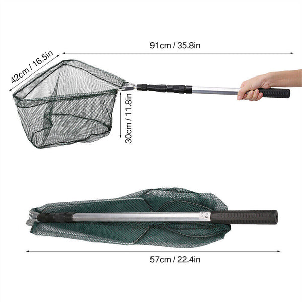 Fishing Net Landing Mesh Fish Catch Tool Telescopic Pole Folding Handle Foldable