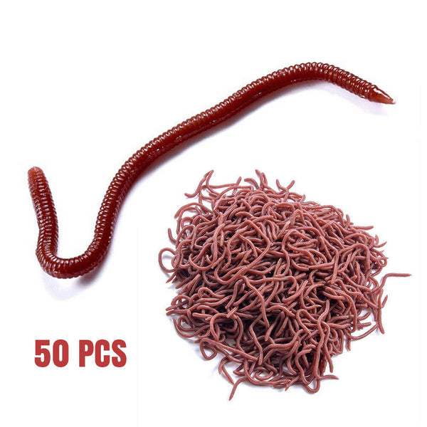 50PCS/Pack 8cm Soft Earthworm Fishing Bait Red Worm Lures Grub Simulation Tackle