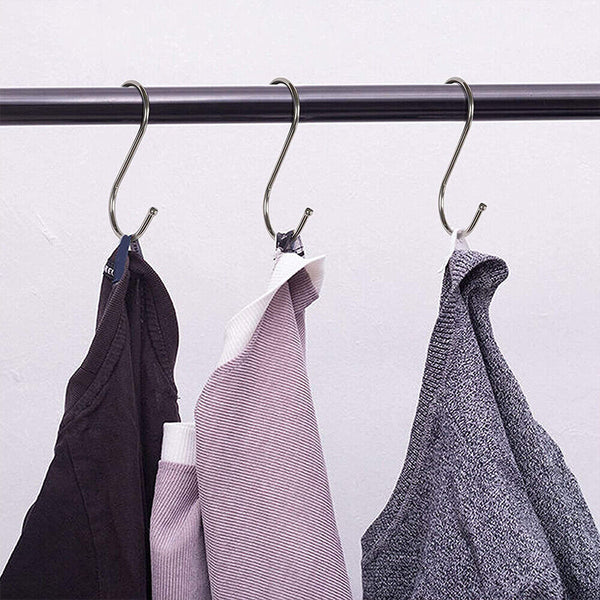 10/20X Stainless Steel S Shape Hooks Kitchen Hanger Rack Clothes Hanging Holders