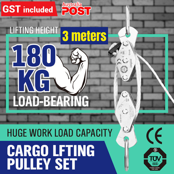 20M Cargo Lifting Rope Set Winch Hoist Pulley Puller Max 180kg /3M Lifting Hight