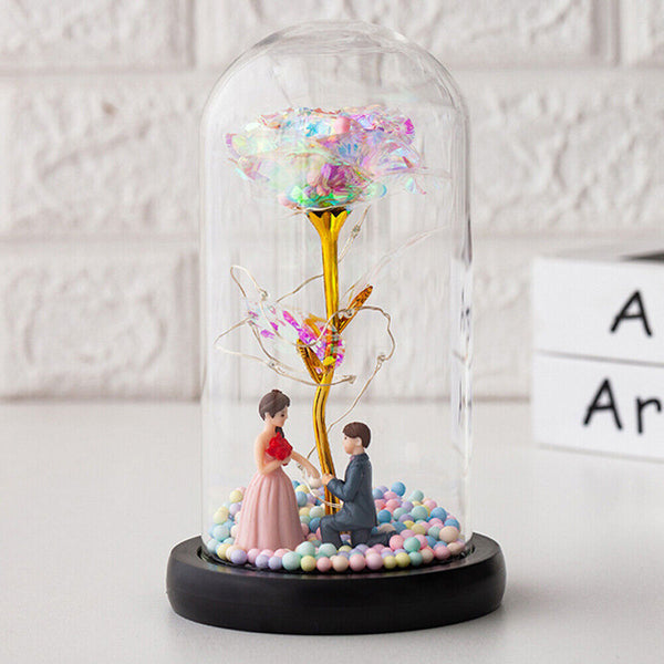 Rose in Glass Forever Wedding Gift Night Light Flower Dome Eternal Valentine