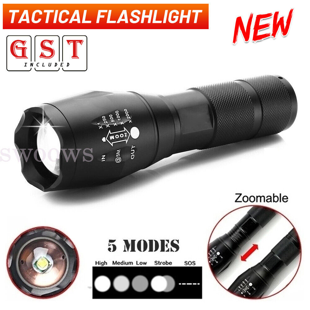 XML-T6 Tactical Flashlight Torch Super Bright Camping LED Torch Zoomable