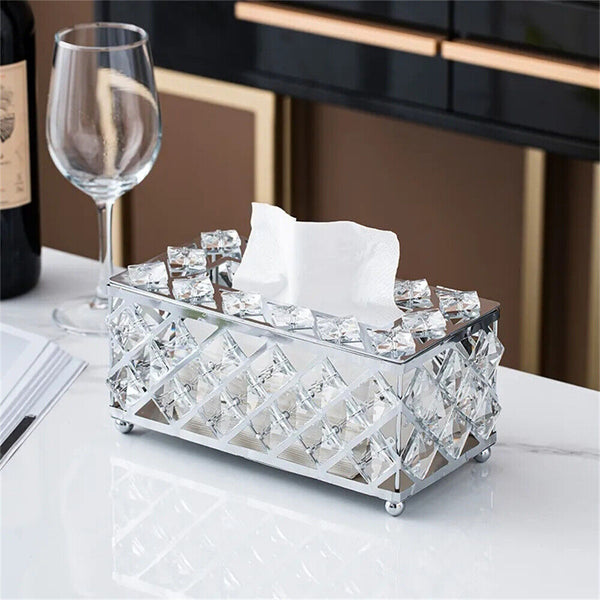 Crystal Facial Tissue Box Cover Paper Storage Holder Napkin Dispenser Organizer