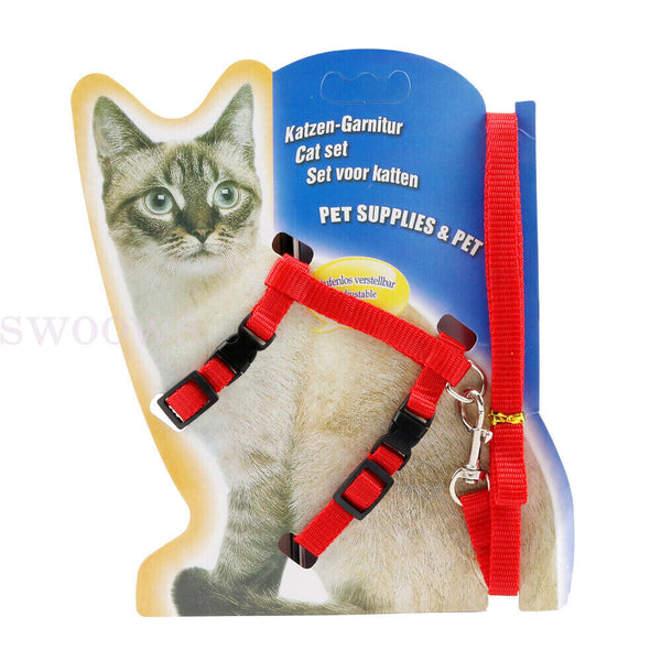 Pet Kitten Cat Walking Harness Lead Nylon Leash Safety Clip Adjustable Collar