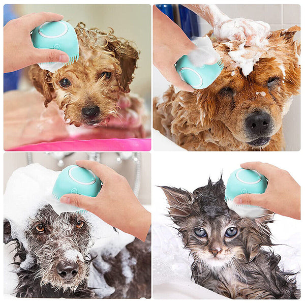 Pet Massage Bath Brush For Dog Cat Shampoo Dispenser Silicone Scrubber Wash Tool