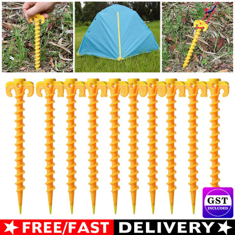 10x Screw Tent Pegs Ground Stakes Spiral Nails Plastic Tarp Outdoor Camping AU