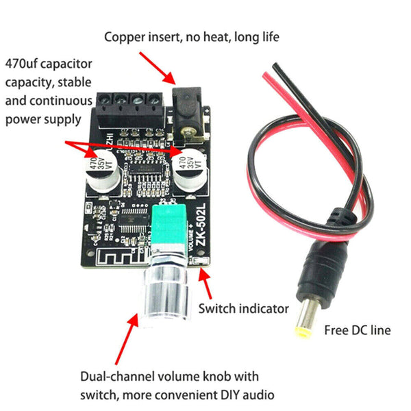 MINI Bluetooth 5.0 Wireless Audio Digital Power Amplifier Stereo Board Amp AU