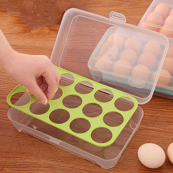 2Pcs 15 Grids Egg Storage Box Refrigerator Plastic Storage Rack Holder Container