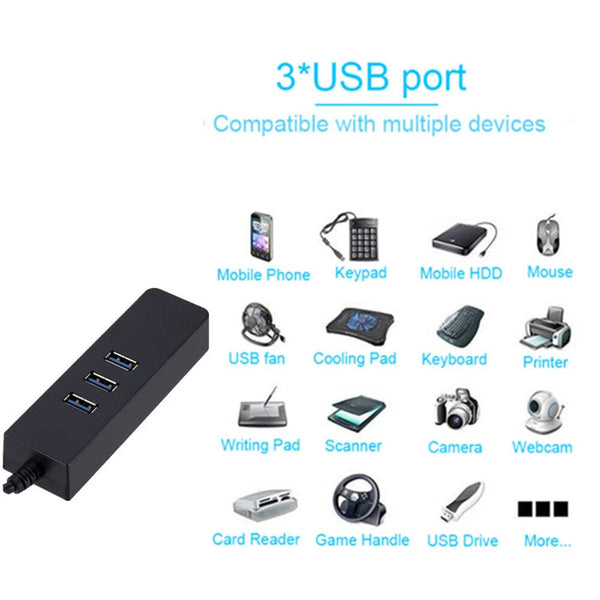 2x USB 3.0 HUB 3 Port with RJ45 Ethernet Adapter 100Mbps to PC MAC Laptop