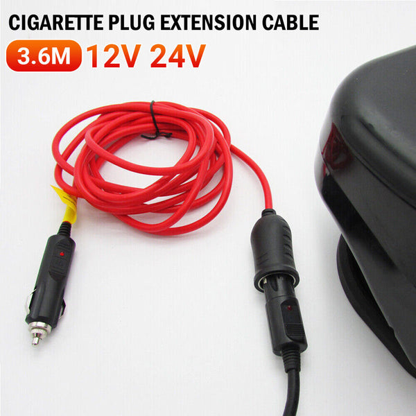 3.6m 12V Cigarette Plug Extension Cable Car Lighter Sockets Lead Wiring Adapter