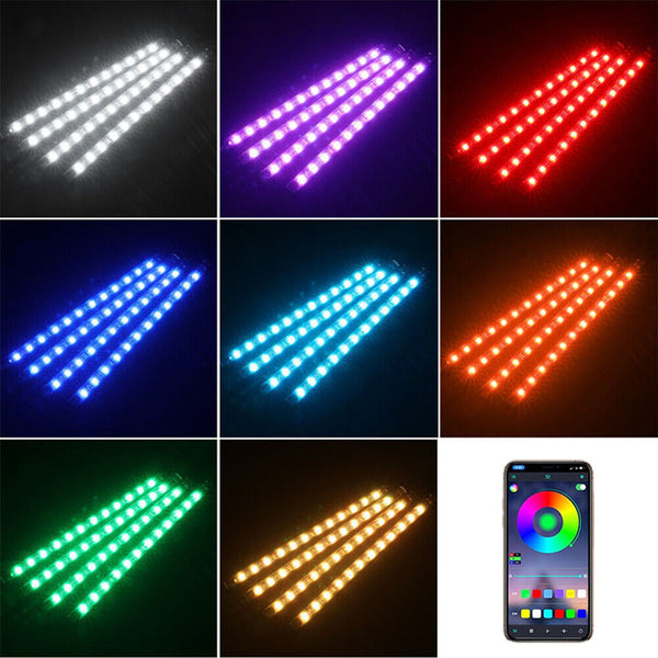 4X 12LED Car Interior Footwell RGB Bluetooth Phone LED Light Strip USB APP AU