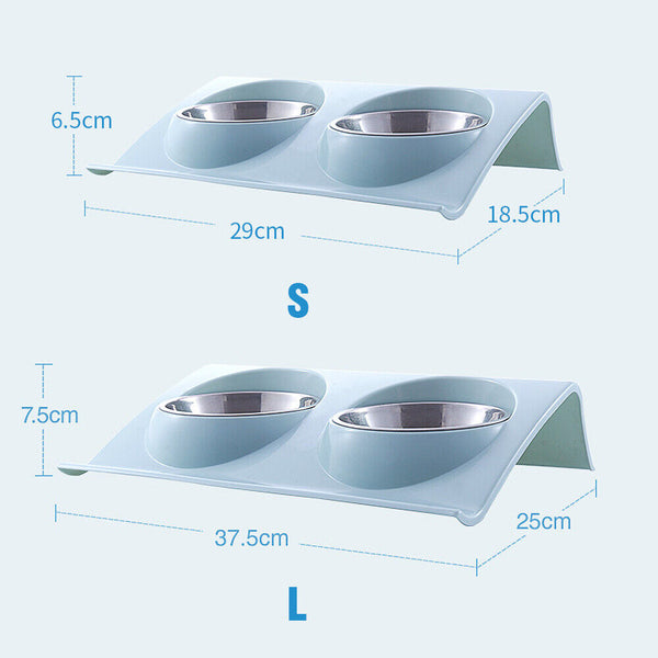 UP4x Stainless Steel Double Pet Bowl Twin Dog Food Feeder Station Dish Water Cat