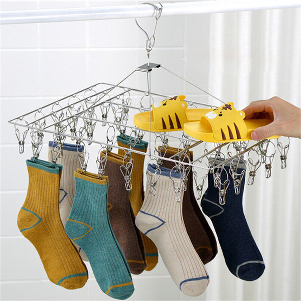 40Pegs Stainless Steel Laundry Sock Underwear Clothes Airer Dryer Rack Hanger AU