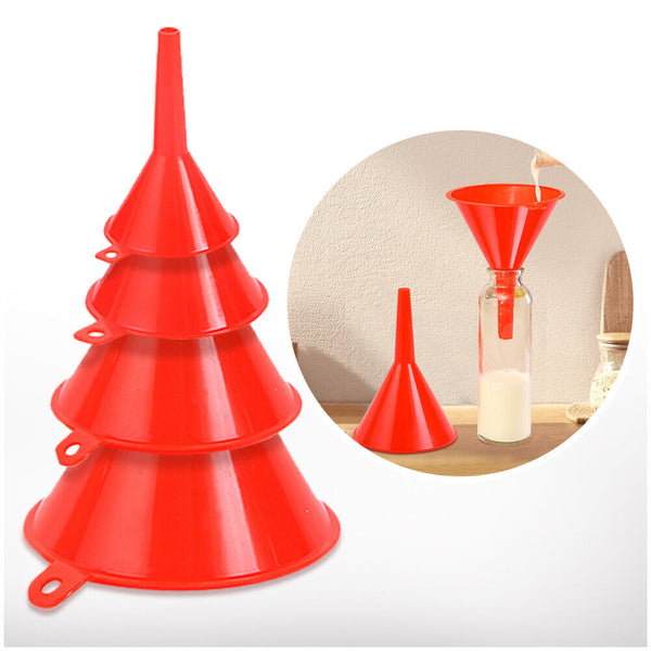 4Pcs Red Medium Liquid Plastic Funnel kitchen Funnel Set Variety Large Small AU