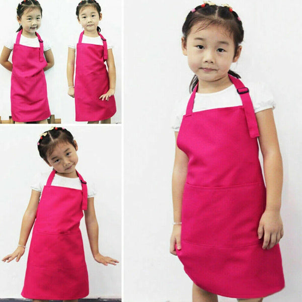 Unisex Kids Boys Girls Adjustable Apron Kitchen Cooking Wear Pocket Washable AU