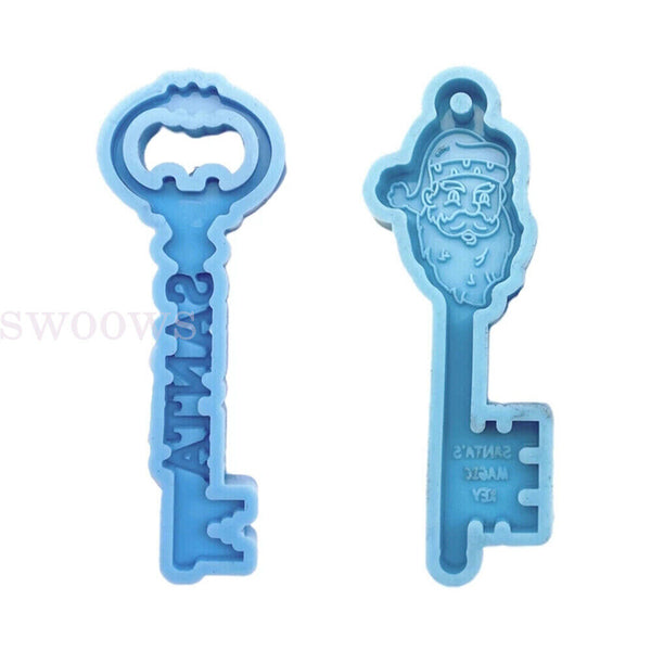 2PC Silicone Christmas Key Resin Epoxy Mold Pendant Keychain Casting Mould Craft