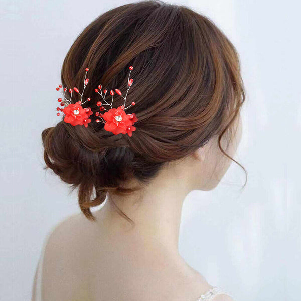 Bridal Wedding Flower Clips Hair Pins Bridesmaid Crystal Hair Pearls Accessories