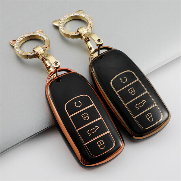 TPU Car Remote Key Fob Case Cover For Chery Omoda 5 Black Gold Keyring