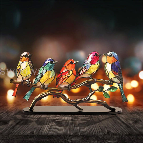 Stained Birds On Branch Desktop Ornaments For Bird Lover Home Decor Desk Decor