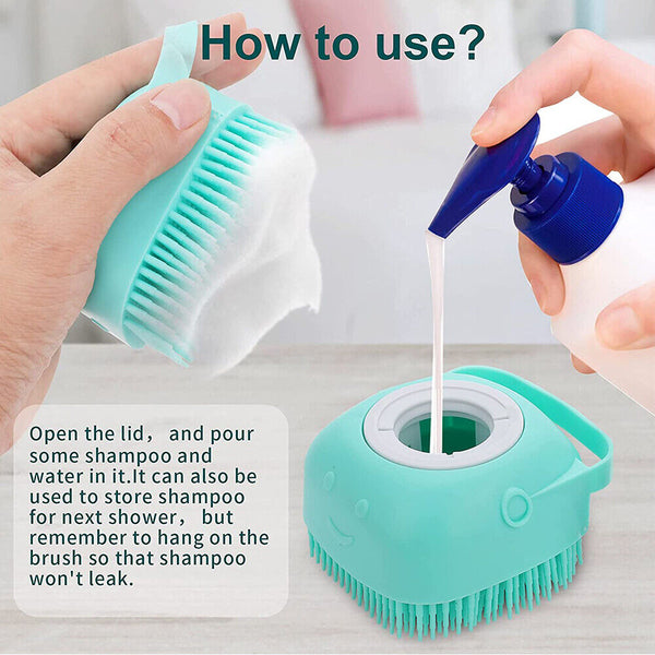 Pet Massage Bath Brush For Dog Cat Shampoo Dispenser Silicone Scrubber Wash Tool