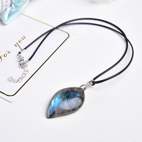 Natural Labradorite Moonstone Stone Reiki Healing Pendant Necklace Jewelry Gift