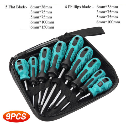 9 Piece with storage bag CRV magnetic tips Phillips Flat blade Screwdriver Set