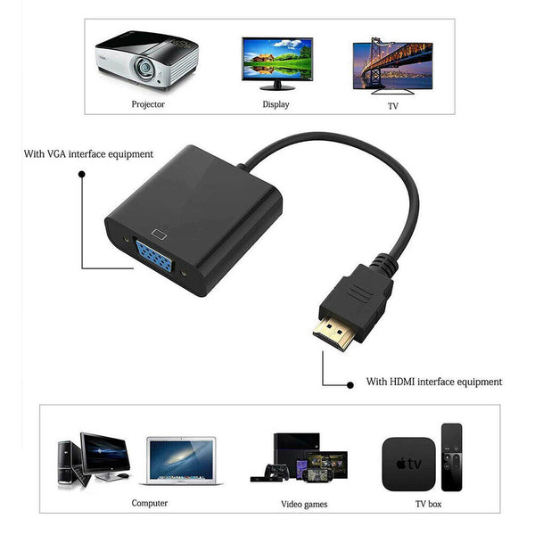 1080P HDMI Male to VGA Female Video Cable Cord Converter Adapter For Monitor PC