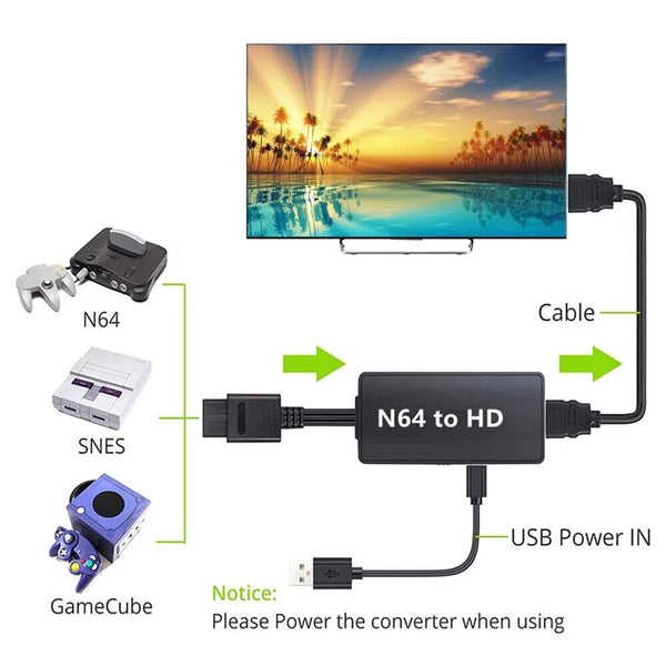 N64 To HDMI Converter Adapter HD Cable for Nintendo 64 Gamecube Super NES SNES