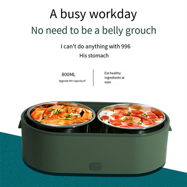 Portable Electric Heated Car Home USB Heating Lunch Box Bento Food Warmer Green