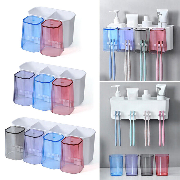 UP3 Bathroom Wall Mounted Toothbrush Holder Toothpaste Stand Storage Rack w/ Cup