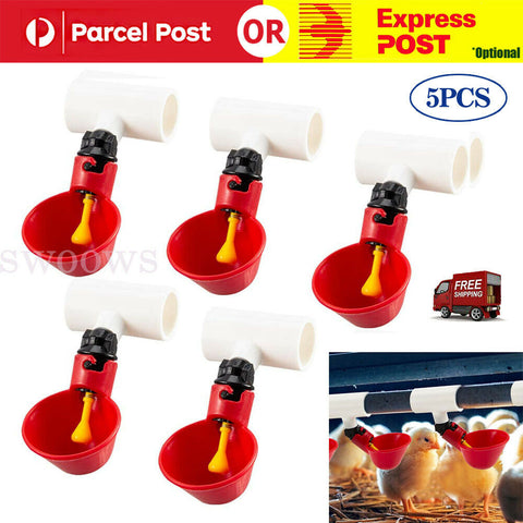 5pcs Automatic Cups Water Feeder Drinker Chicken Waterer Poultry Chook Bird AU