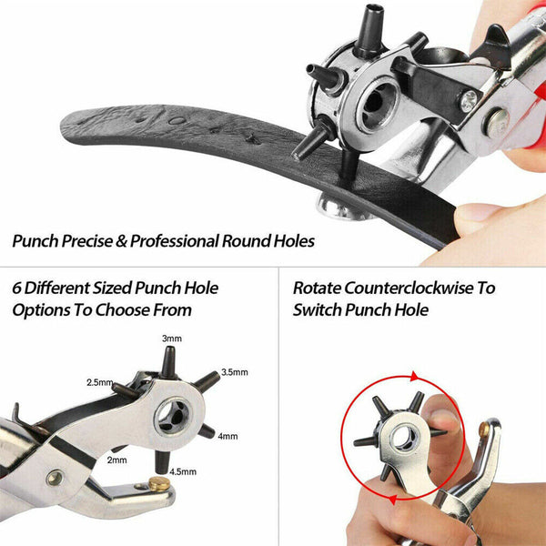 Leather Belt Eyelet Hole Punch Plier Puncher Craft Hand Tool 2mm-4.5mm Revolving