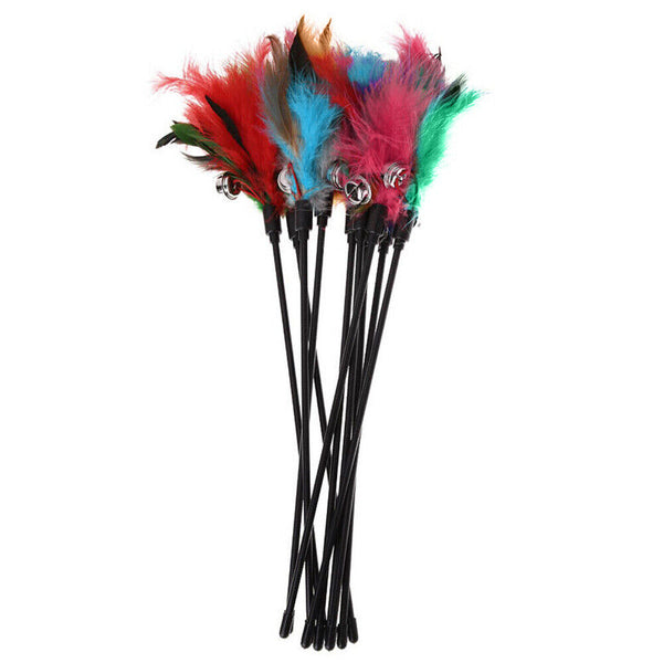 5X Cat Toy Play Feather Teaser Wand Interactive Stick Kitten Pet Fun Wire Bell