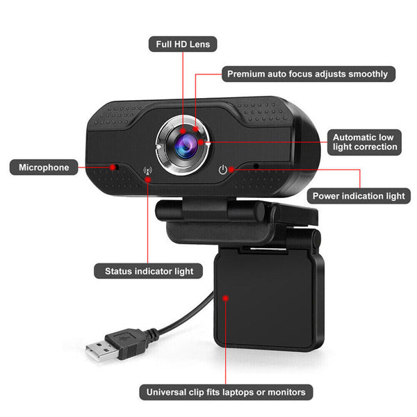 Webcam Full HD 1080P USB 2.0 For PC Desktop Laptop Web Camera with Microphone