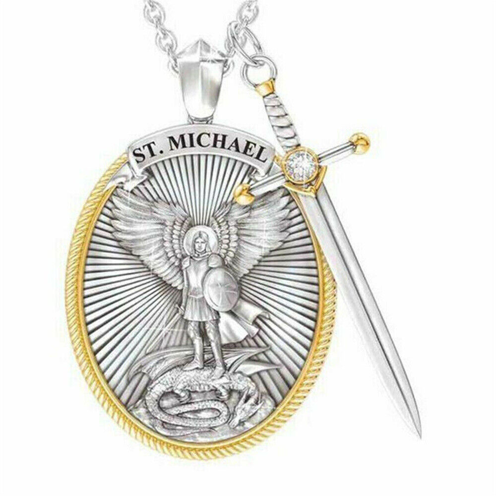 The Archangel St Michael Pendant Prayer Catholic Patron Necklace Sword Lord Gift