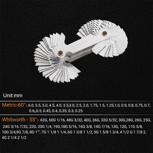 52 Blades Screw Thread Gauge Angle 60° Metric 55° Imperial Tap Pitch Inspection