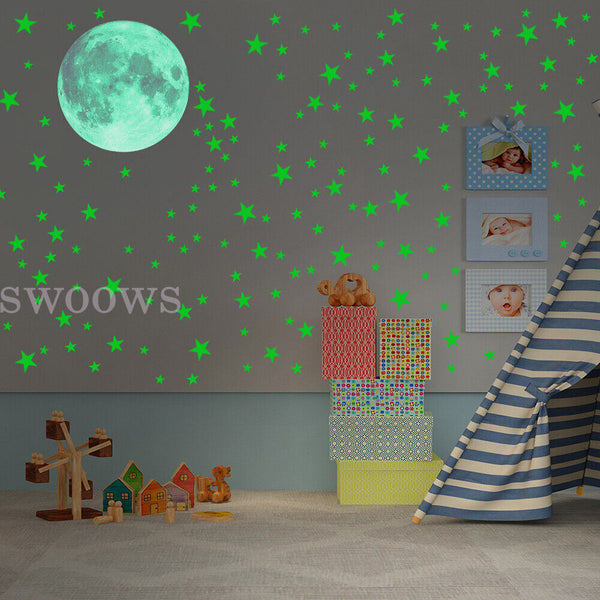 435 Wall Stickers Luminous Stars Moon Planet Glow In The Dark Nursery Kids Room