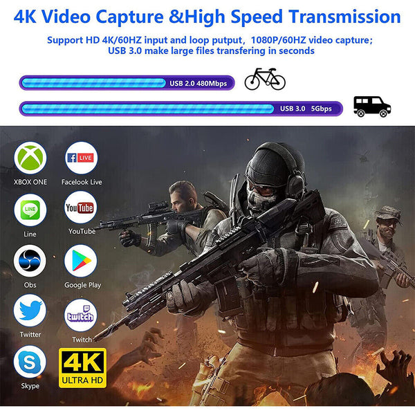 4K Audio Video Capture Card USB 3.0 HDMI Video Capture Device for Live Streaming