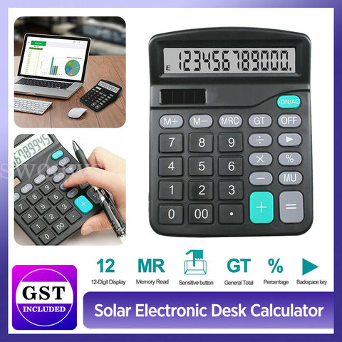 Solar Electronic Desk Calculator Extra Large Display Business Battery 12 Digit